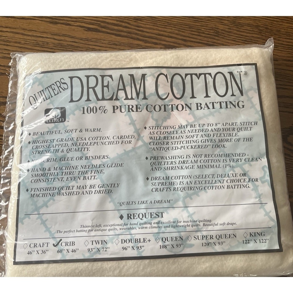 Quilters Dream Cotton 100% Pure Cotton Batting Crib Size 60 x 46 USA NEW SEALED